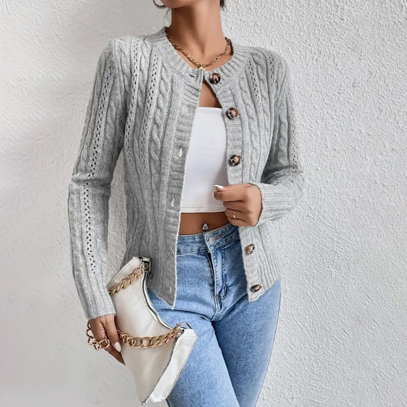 Women's Cardigan – Tailored Fit – Cable Knit – Button Closure – Wool Look - Image 3