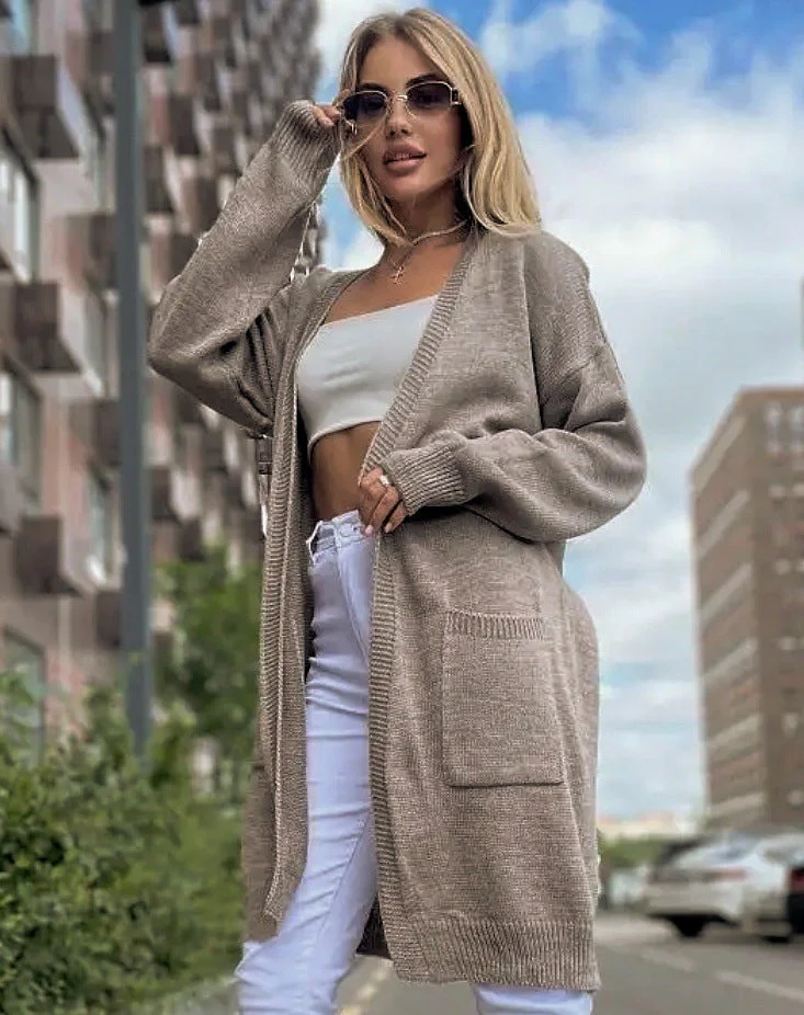 Ladies Cardigan – Cotton Blend – Loose Fit – Open Front – Long Model with Pockets - Image 5
