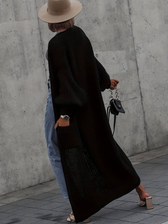 Ladies Cardigan Long – Chunky Knit – Oversized Fit – Open Front – Balloon Sleeves - Image 2