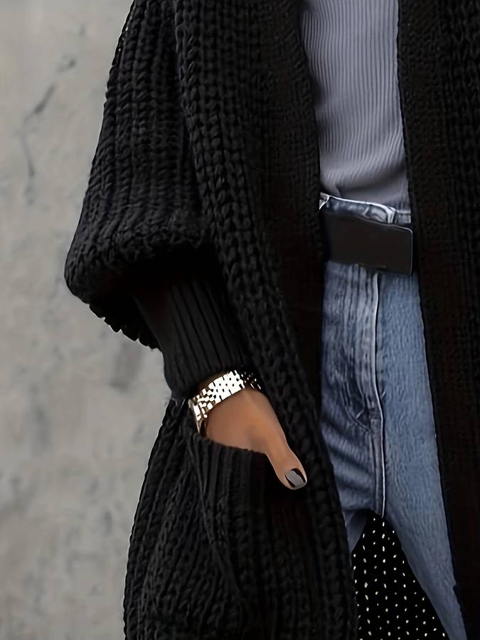 Ladies Cardigan Long – Chunky Knit – Oversized Fit – Open Front – Balloon Sleeves - Image 3