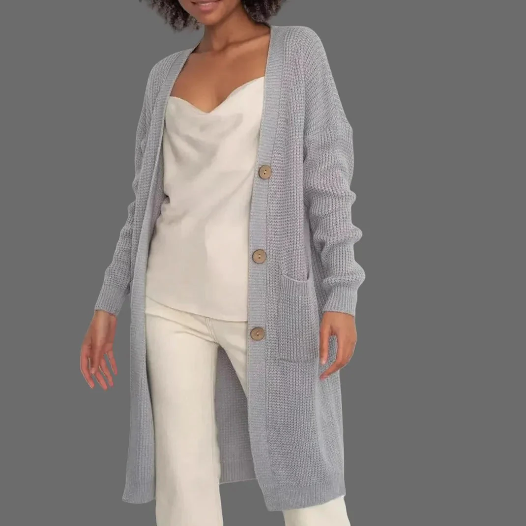 Women's Long Cardigan – Relaxed Fit – Soft Knit – Button Closure – With Pockets - Image 4