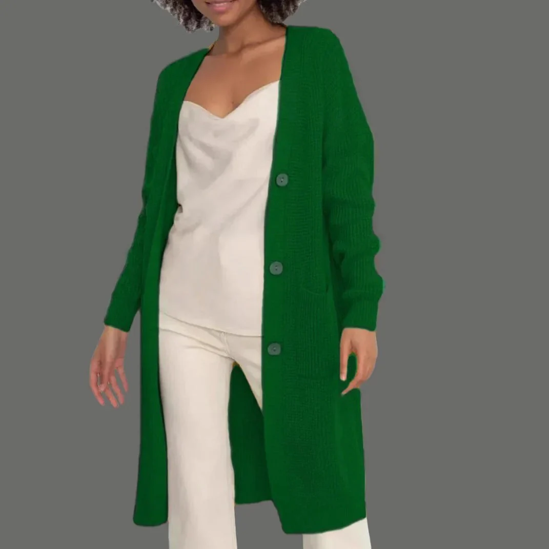 Women's Long Cardigan – Relaxed Fit – Soft Knit – Button Closure – With Pockets - Image 5