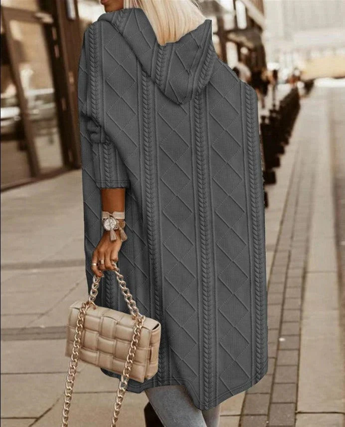 Women's Cardigan – Long Fit with Hood – Cable Knit – Oversized Model – Open Front - Image 2