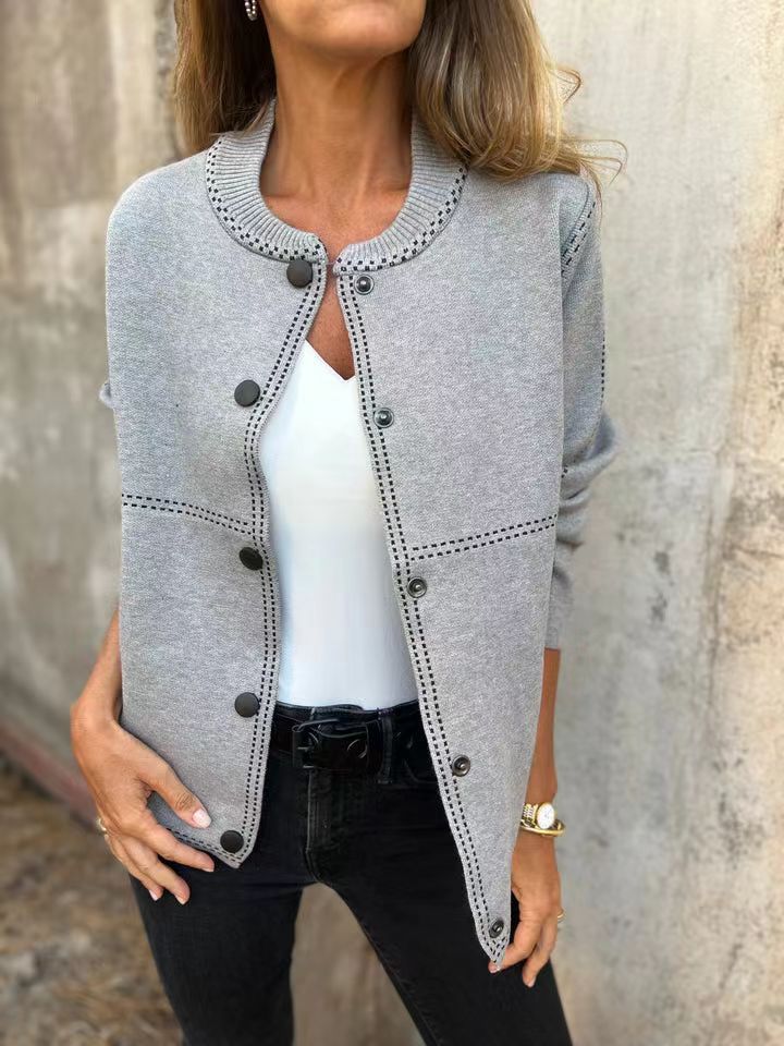 Ladies Cardigan – Loose Fit – Knitted Fabric – Button Closure – Round Neck – Ribbed Details - Image 2