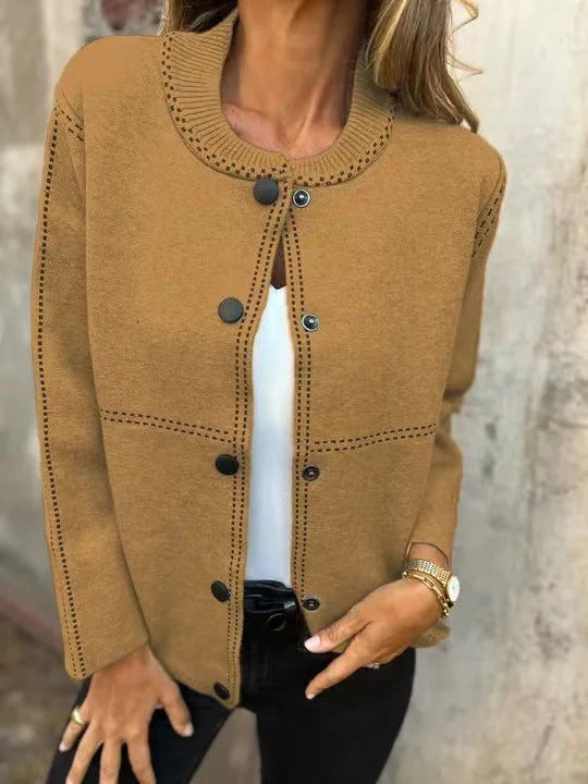 Ladies Cardigan – Loose Fit – Knitted Fabric – Button Closure – Round Neck – Ribbed Details - Image 3