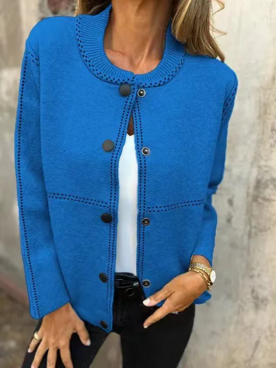 Ladies Cardigan – Loose Fit – Knitted Fabric – Button Closure – Round Neck – Ribbed Details - Image 4