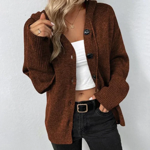 Women's cardigan with hood – Oversized fit – Knitted – Button closure – Ribbed finish - Image 3