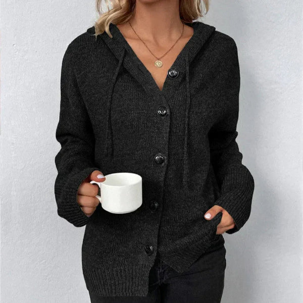 Women's cardigan with hood – Oversized fit – Knitted – Button closure – Ribbed finish - Image 4