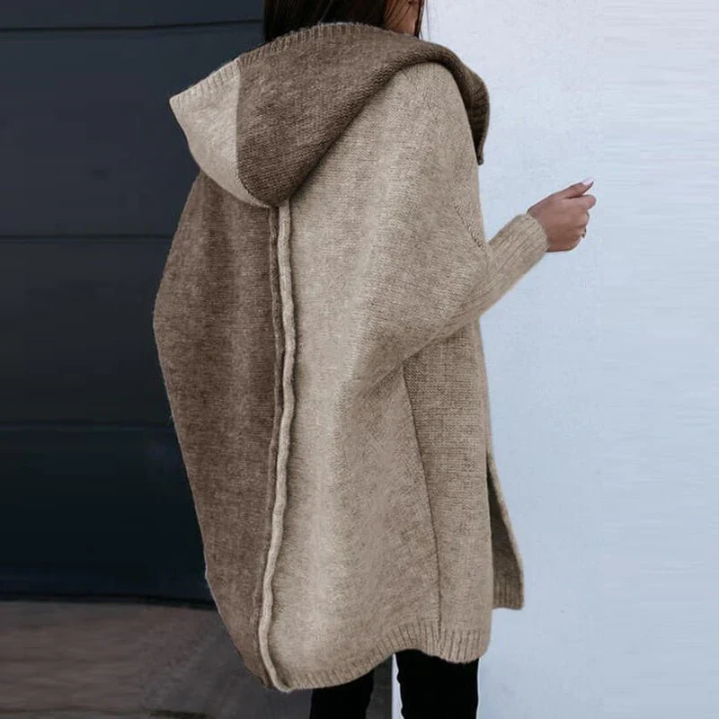 Women's cardigan with hood – Wool – Oversized fit – Open front – Patchwork style - Image 2