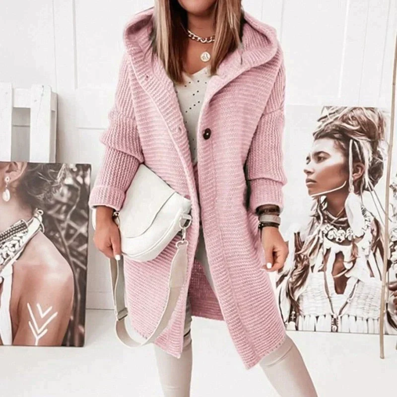 Women's Cardigan With Hood – Woolmix – Relaxed Fit – Long Model – Knitted With Buttons - Image 3