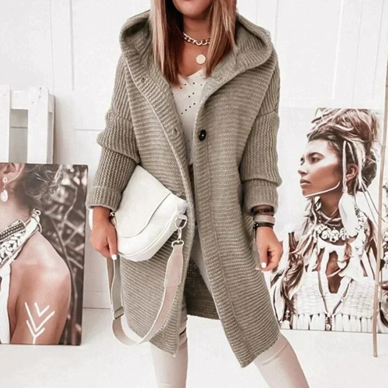 Women's Cardigan With Hood – Woolmix – Relaxed Fit – Long Model – Knitted With Buttons - Image 4