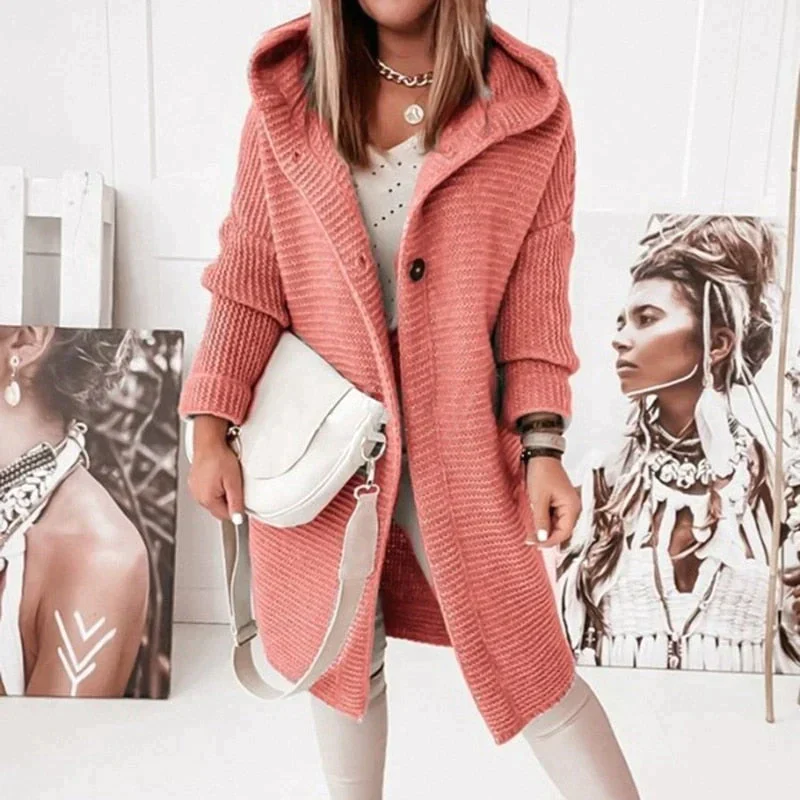 Women's Cardigan With Hood – Woolmix – Relaxed Fit – Long Model – Knitted With Buttons - Image 6