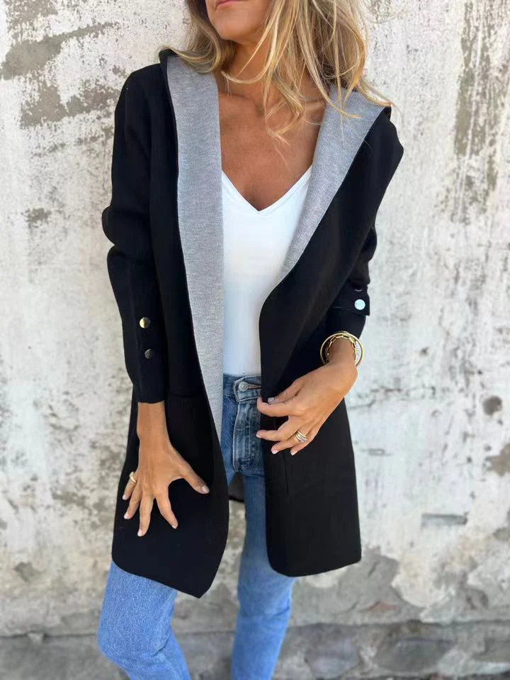 Women's cardigan with hood – Soft knit – Relaxed fit – Button cuffs – With pockets - Image 3