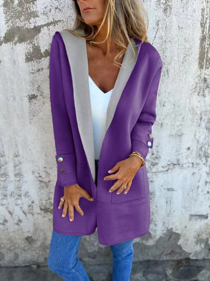 Women's cardigan with hood – Soft knit – Relaxed fit – Button cuffs – With pockets - Image 5