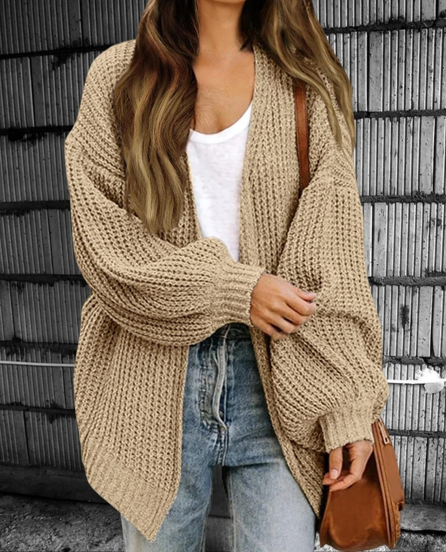 Ladies Cardigan – Oversized Fit – Chunky Knit – Open Front – Long Layered Style - Image 2