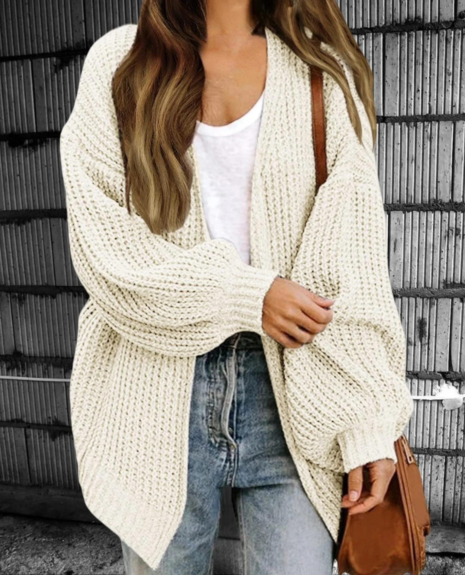 Ladies Cardigan – Oversized Fit – Chunky Knit – Open Front – Long Layered Style - Image 3