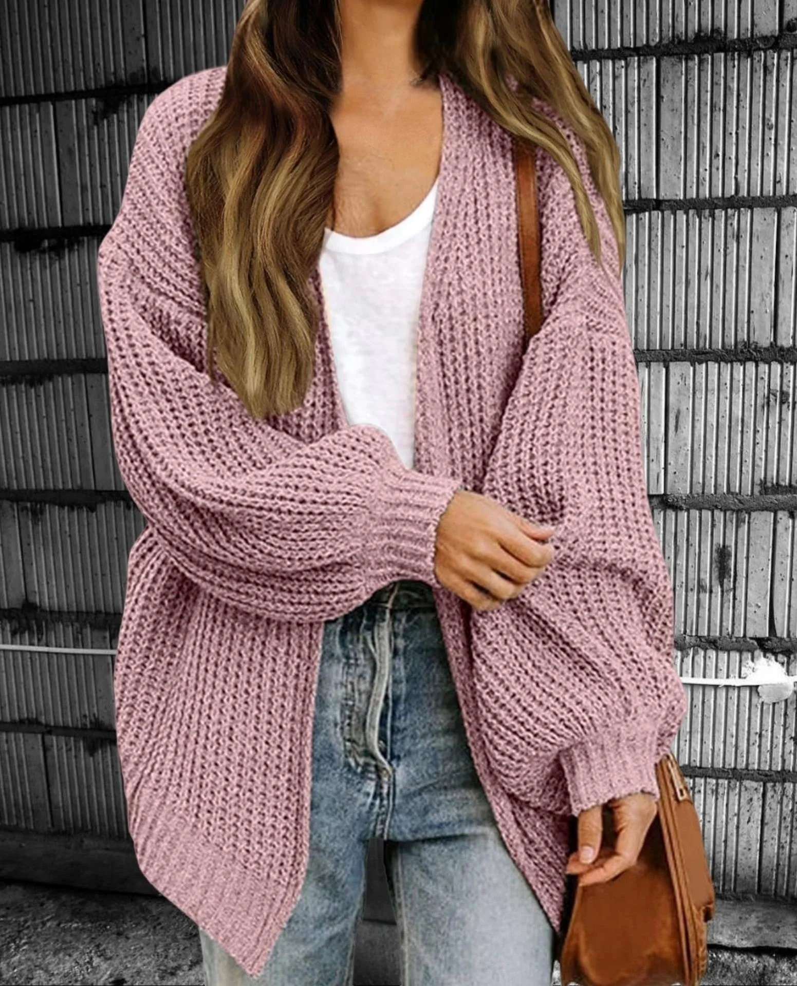 Ladies Cardigan – Oversized Fit – Chunky Knit – Open Front – Long Layered Style - Image 5