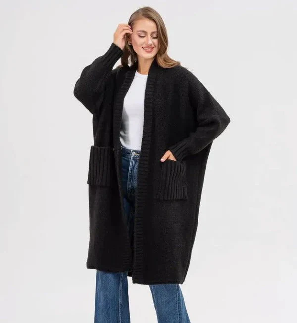 Women's Cardigan – Oversized Fit – Knitted – Open Front – Long Length with Pockets - Image 2
