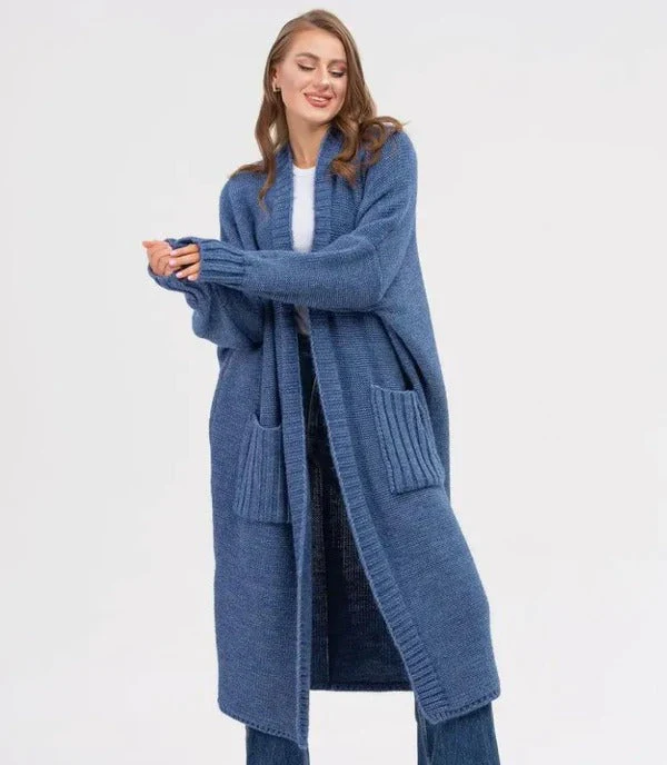 Women's Cardigan – Oversized Fit – Knitted – Open Front – Long Length with Pockets - Image 3