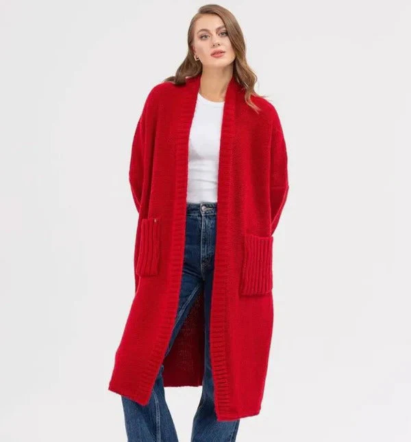 Women's Cardigan – Oversized Fit – Knitted – Open Front – Long Length with Pockets - Image 4