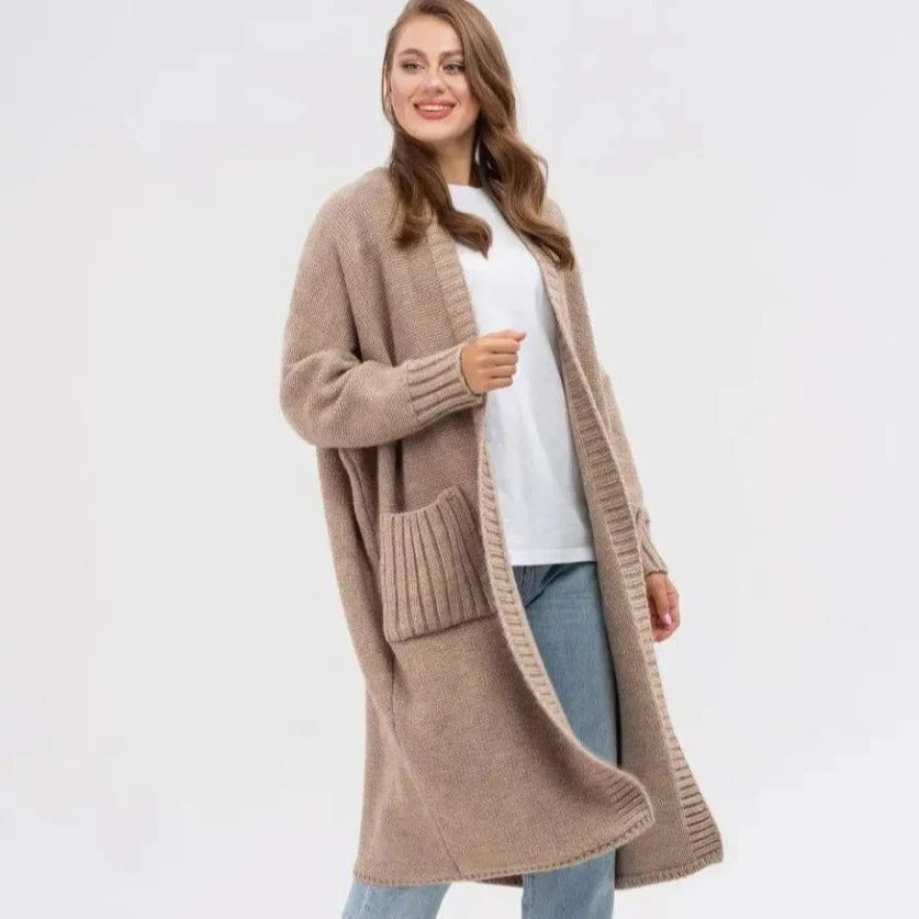Women's Cardigan – Oversized Fit – Knitted – Open Front – Long Length with Pockets - Image 5