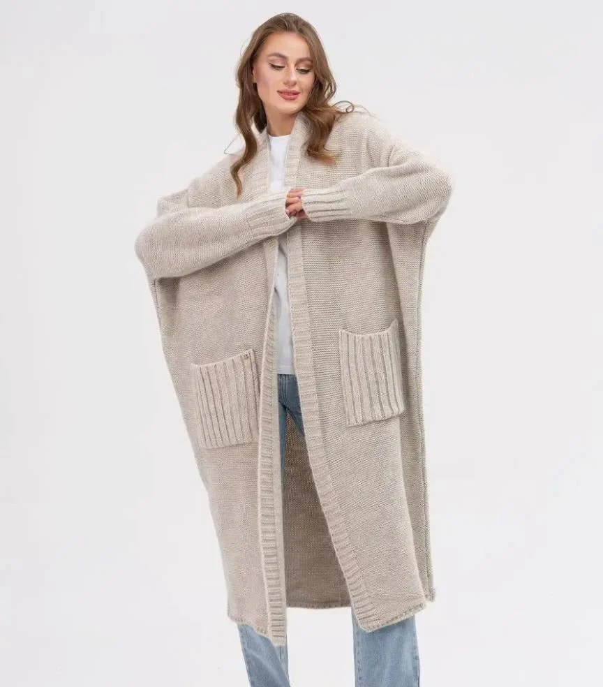 Women's Cardigan – Oversized Fit – Knitted – Open Front – Long Length with Pockets - Image 6