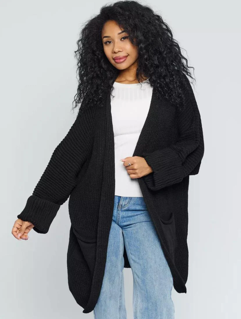 Women's Cardigan – Oversized Fit – Knitted – Open Front – Ribbed Sleeves – With Pockets - Image 2