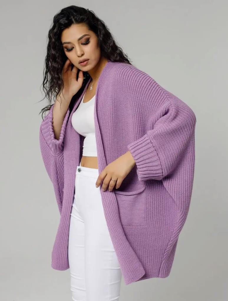 Women's Cardigan – Oversized Fit – Knitted – Open Front – Ribbed Sleeves – With Pockets - Image 5