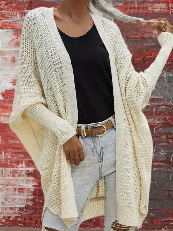 Ladies cardigan – Oversized fit – Knitted waffle texture – Open front – Long sleeve - Image 2