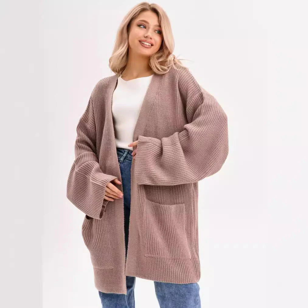 Women's Cardigan – Oversized Fit – Knitted Wool – Long Length with Pockets - Image 3