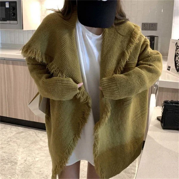 Women's cardigan – Oversized fit – Knitted fabric – Open front – Frayed finish - Image 2