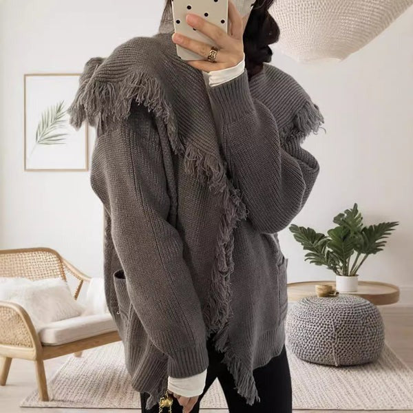 Women's cardigan – Oversized fit – Knitted fabric – Open front – Frayed finish - Image 3