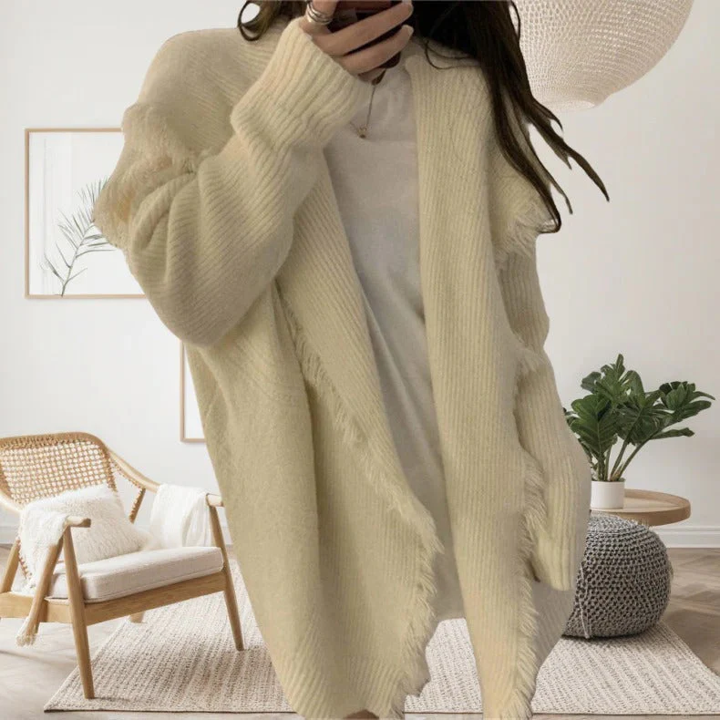 Women's cardigan – Oversized fit – Knitted fabric – Open front – Frayed finish - Image 4