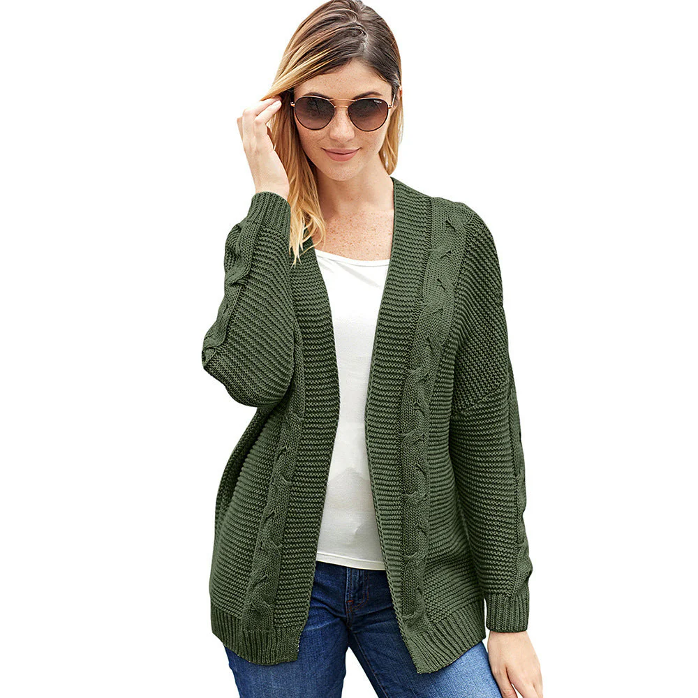 Women's cardigan – Oversized fit – Cable knit – Wool blend – Open front - Image 3