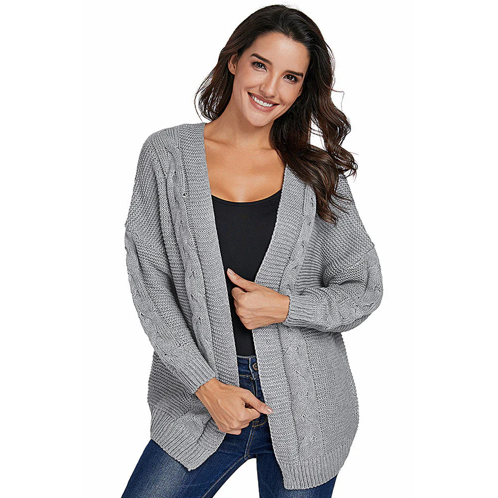 Women's cardigan – Oversized fit – Cable knit – Wool blend – Open front - Image 6