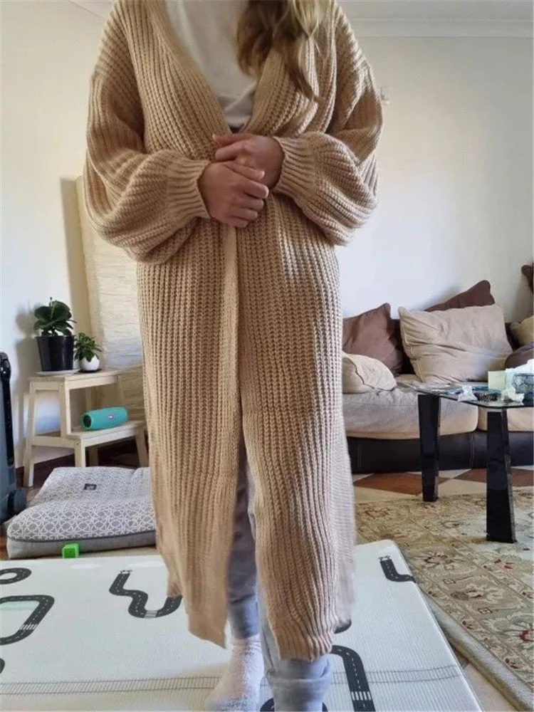 Women's cardigan – Oversized fit – Wool knit – Long sleeve – Open front – Long model - Image 2