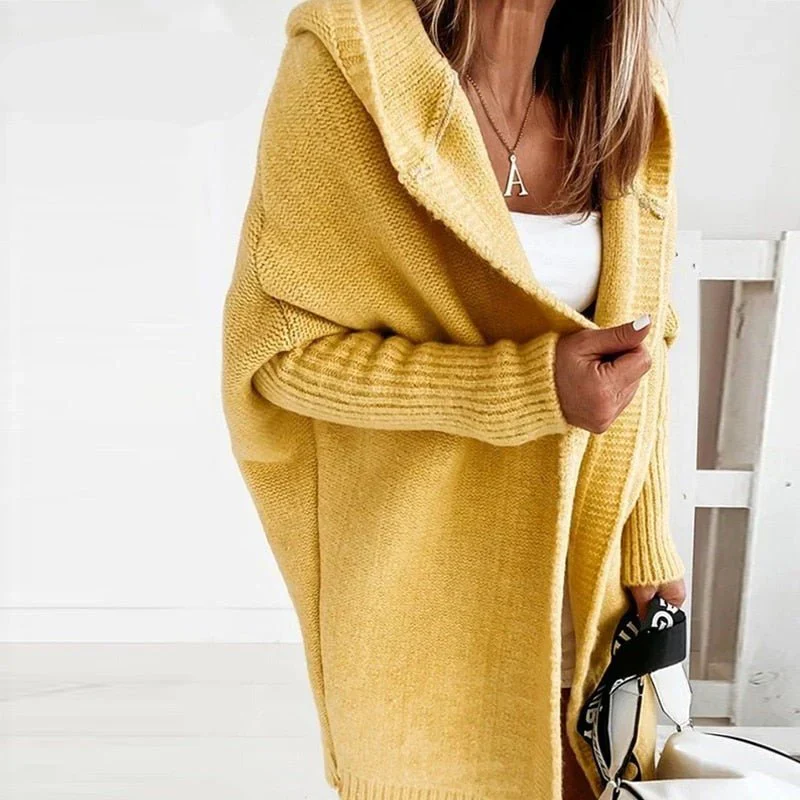 Women's Cardigan – Oversized Fit – Wool Knit – Open Front – Hood - Image 5