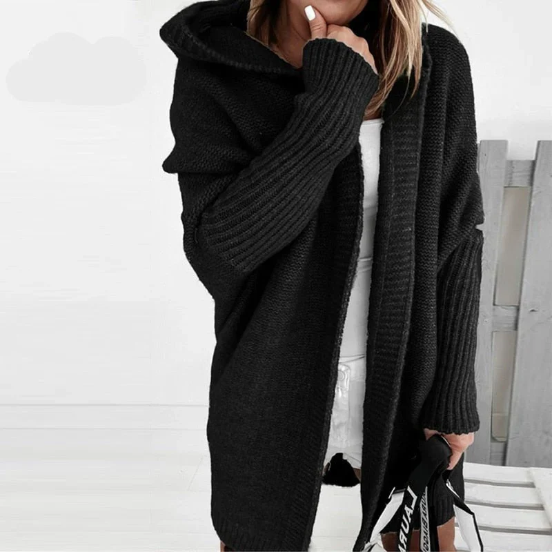 Women's Cardigan – Oversized Fit – Wool Knit – Open Front – Hood - Image 6