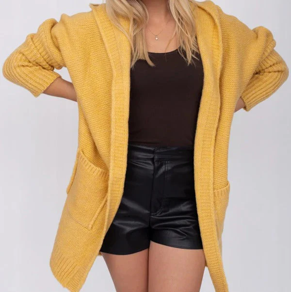 Ladies Cardigan – Oversized Fit – Wool-Look Knit – Hood – Open Front – Pockets - Image 3