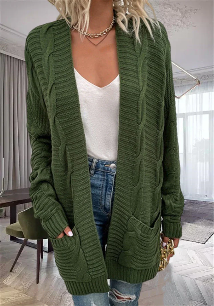 Women's Cardigan – Oversized Fit – Wool Mix – Open Front – Cable Pattern With Pockets - Image 2