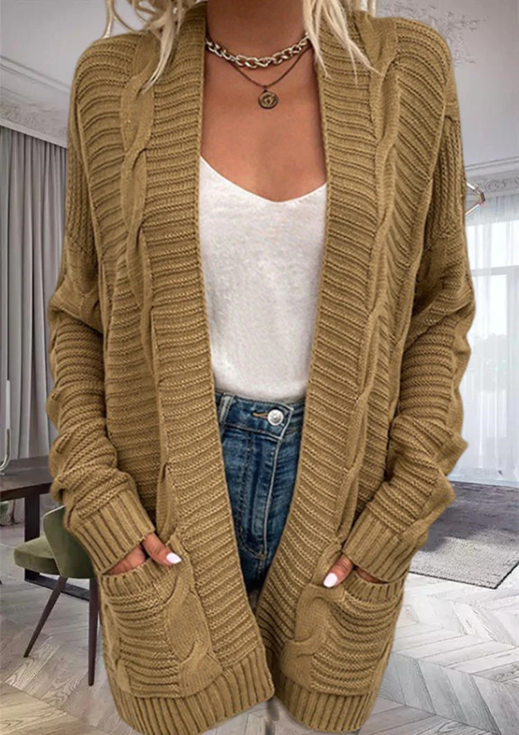 Women's Cardigan – Oversized Fit – Wool Mix – Open Front – Cable Pattern With Pockets - Image 5