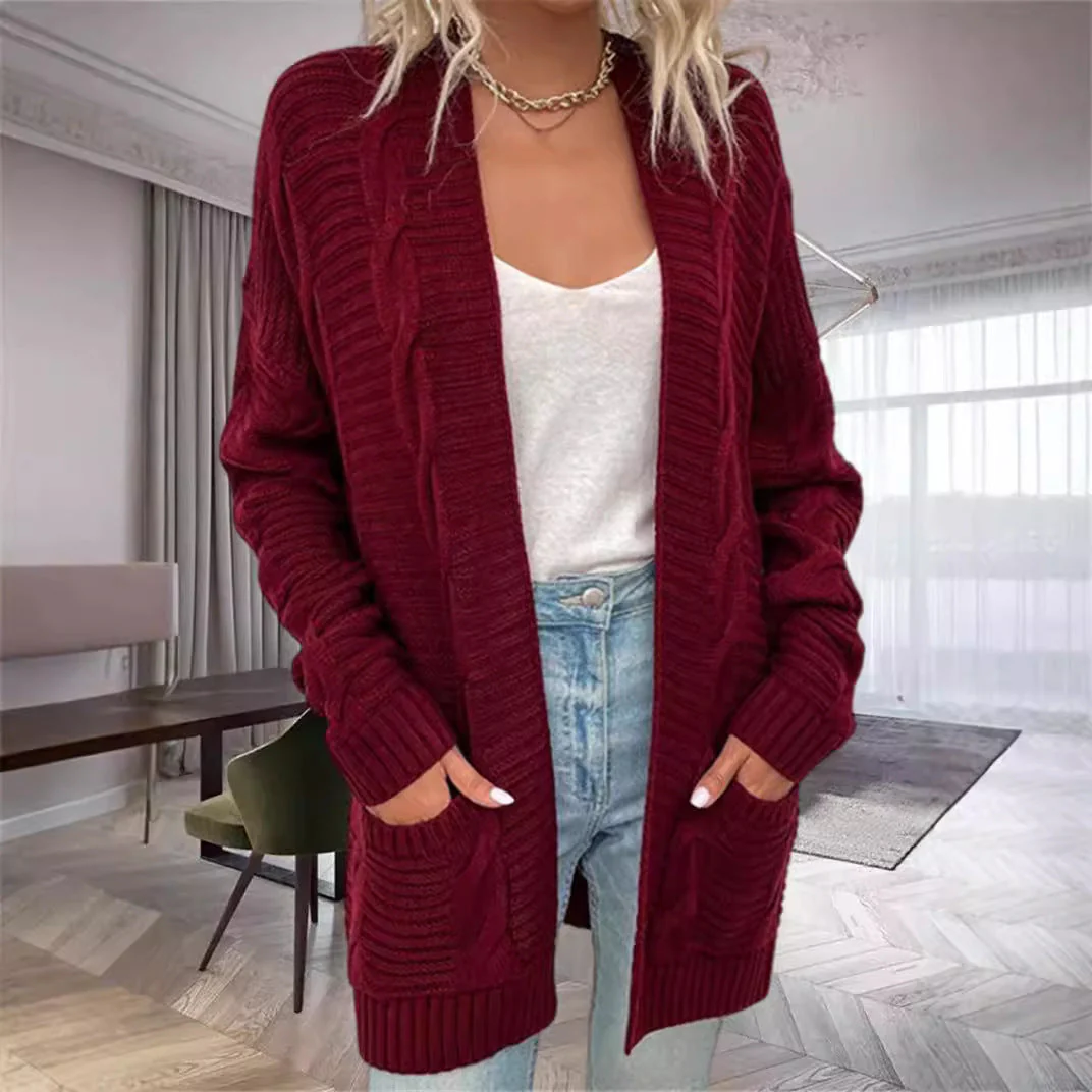 Women's Cardigan – Oversized Fit – Wool Mix – Open Front – Cable Pattern With Pockets - Image 6