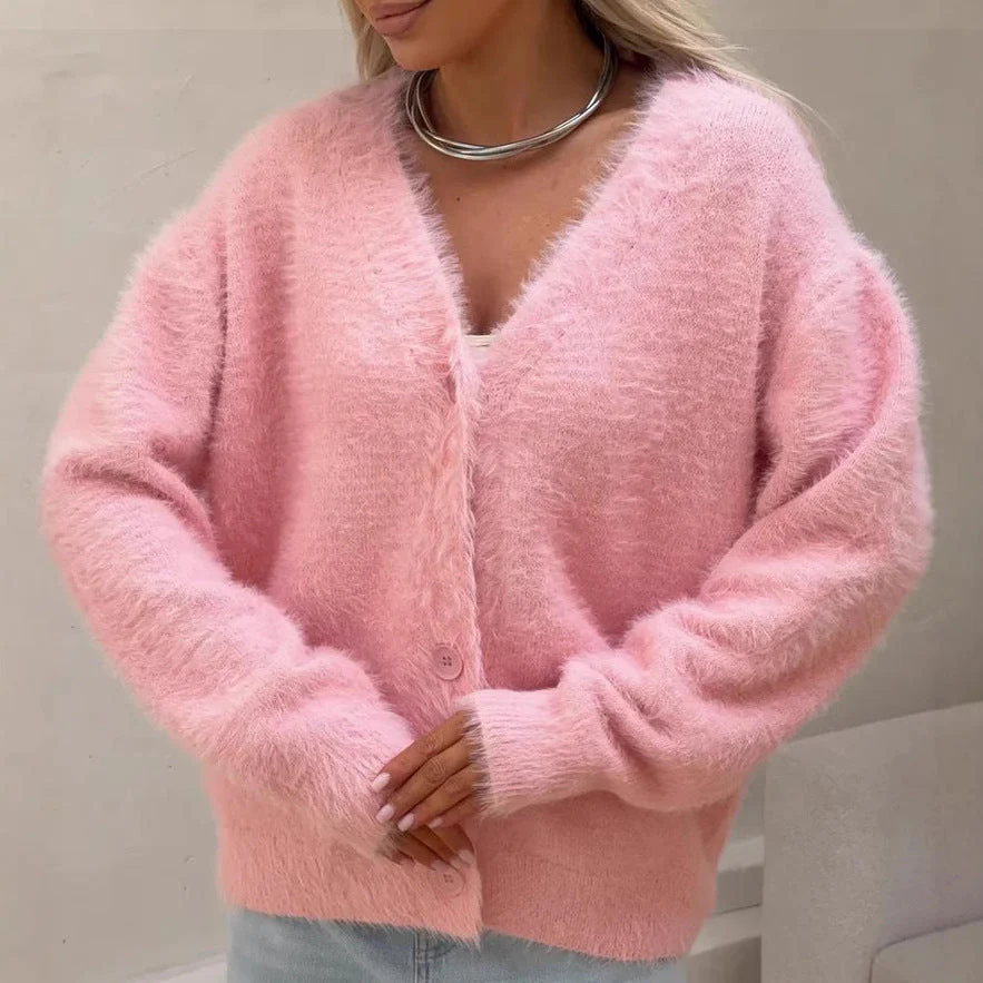 Women's cardigan – Oversized fit – Soft knit – Button closure – V-neck comfortable - Image 3