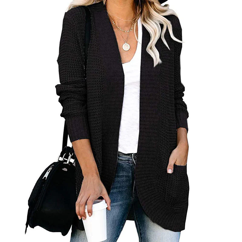 Women's Cardigan – Relaxed Fit – Knitted Fabric – V-Neck – Open Front with Pockets - Image 5