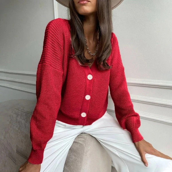 Ladies Cardigan – Relaxed Fit – Ribbed Knit – V-Neck – Button Closure – Rolled-Up Sleeves - Image 6