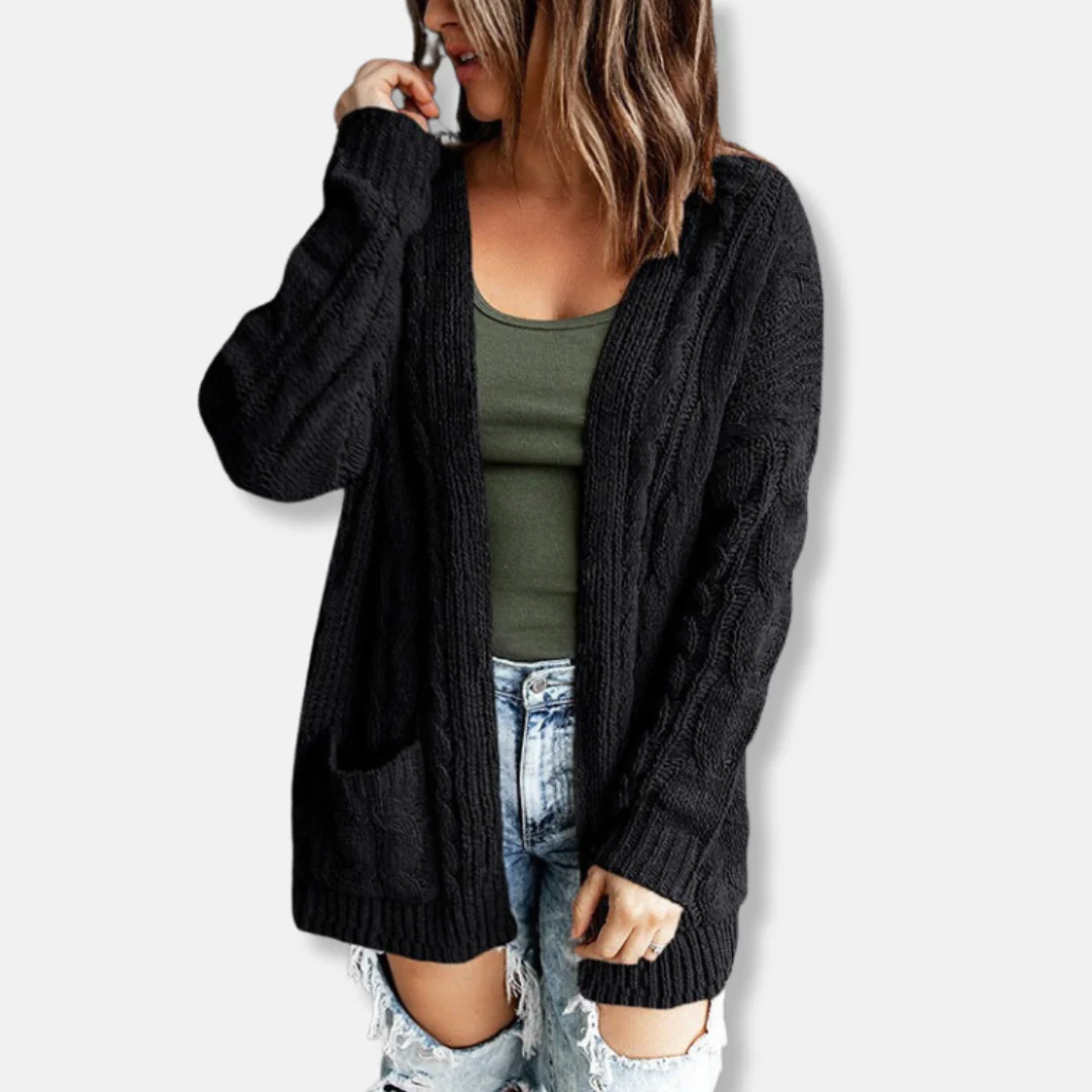 Women's Cardigan – Relaxed Fit – Cable Knit – Open Front – Front Pockets – Wool Blend - Image 4