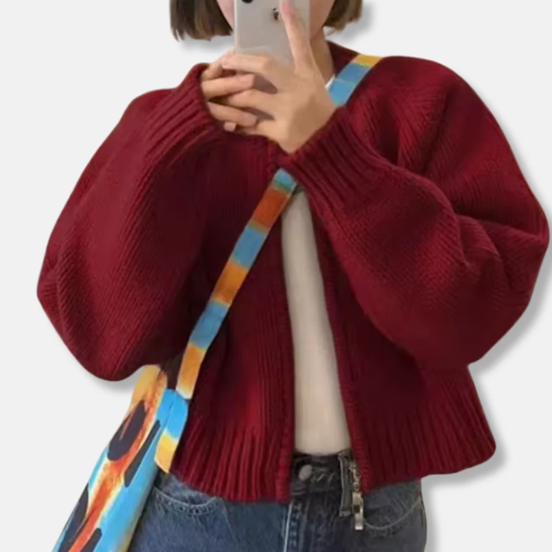 Women's Cardigan – Knitted Wool – Relaxed Fit – Cropped – Long Sleeves – Round Neckline - Image 3