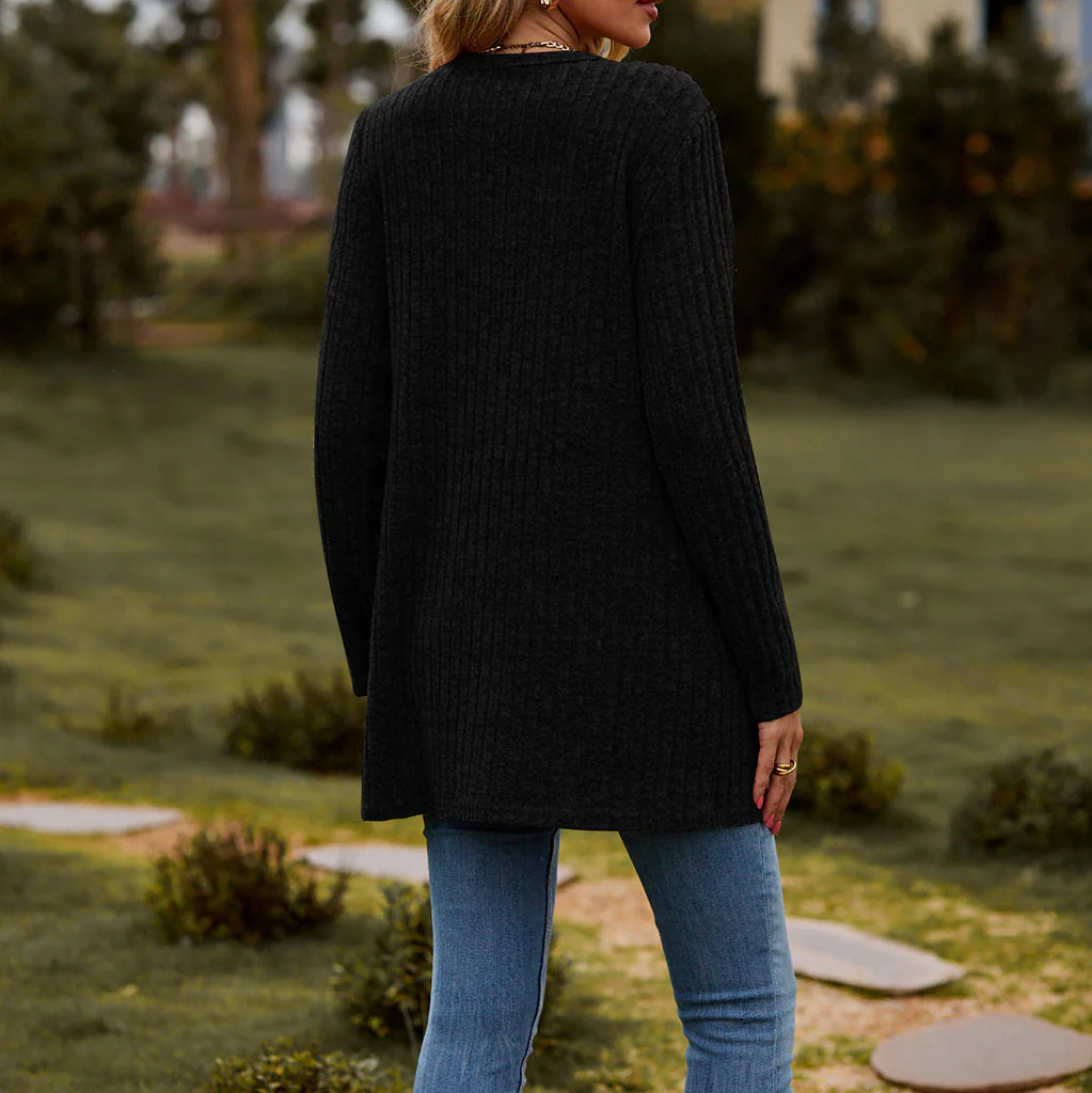Ladies Cardigan – Wool Knit – Relaxed Fit – Ribbed Texture – Button Closure with Pockets - Image 2