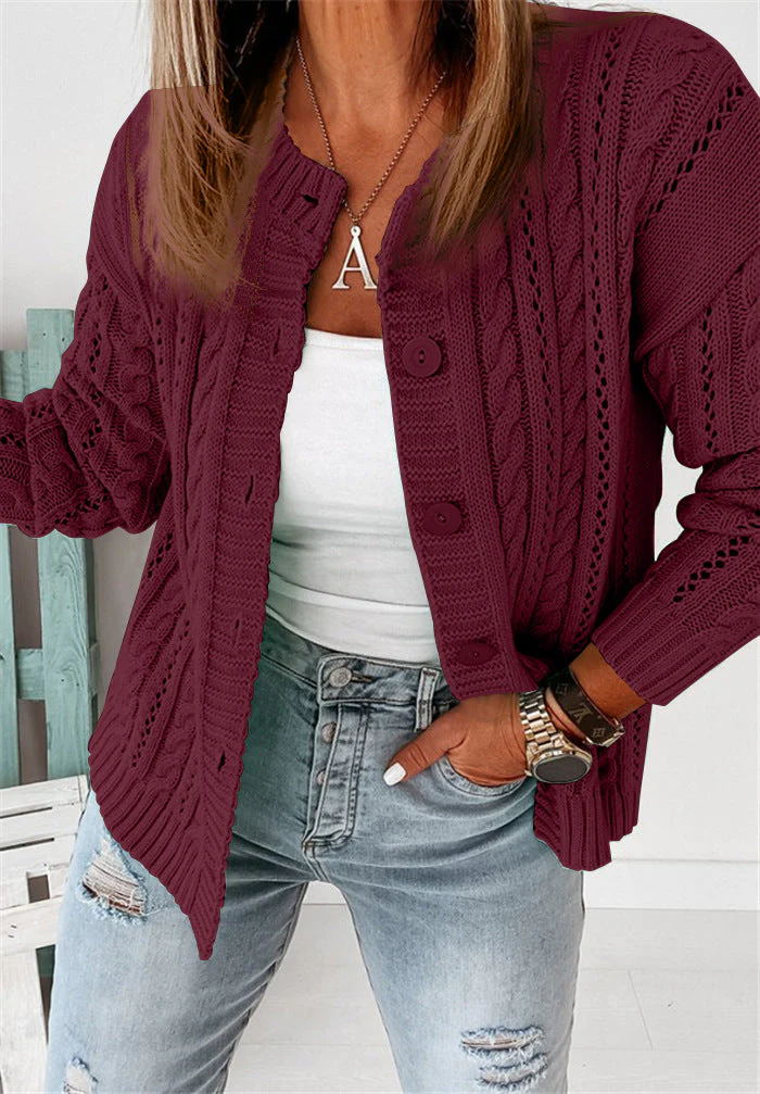 Women's Cardigan – Wool – Relaxed Fit – Cable Knit – Button Closure Casual Look - Image 2