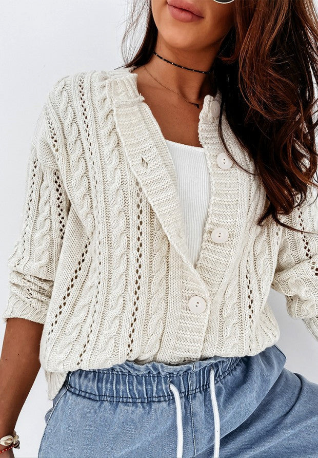 Women's Cardigan – Wool – Relaxed Fit – Cable Knit – Button Closure Casual Look - Image 4